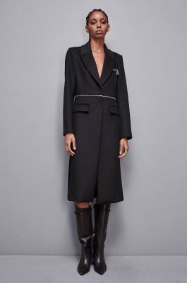 &quot;Essential&quot; coat with maxi zipper at waist, Black, Patrizia Pepe