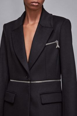 &quot;Essential&quot; coat with maxi zipper at waist, Black, Patrizia Pepe