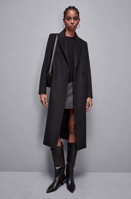 &quot;Essential&quot; cloth coat with belt, Black, Patrizia Pepe