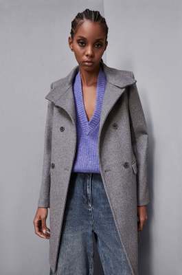 Abrigo cuello alto de paño &quot;Essential&quot;, Gris