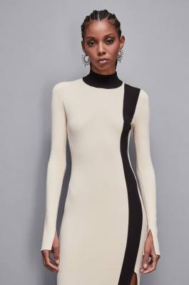 Viscose blend midi dress, Black, Beige, Patrizia Pepe