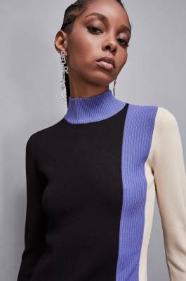Midi dress in knit with color block, Black, White, Blue, Patrizia Pepe