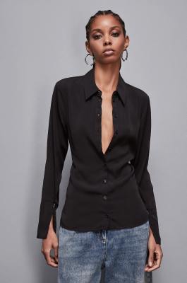 Hemd mit Schärpe aus Twill Essential, Schwarz, Patrizia Pepe