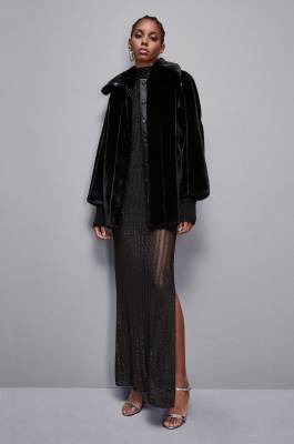 Midi synthetic fabric coat, Black, Patrizia Pepe