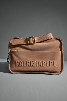 Leather shopping bag with two handles, Beige, Patrizia Pepe