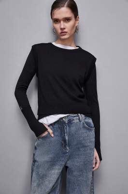 Wool vest with round neckline, Black, Patrizia Pepe