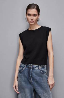 Wool vest with round neckline, Black, Patrizia Pepe