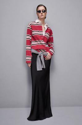 Oversizowa koszulka polo z długim rękawem, Czerwony, Patrizia Pepe