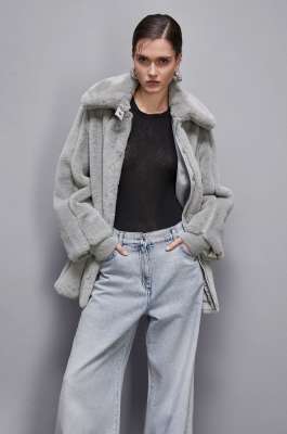 Midi synthetic fabric coat, Grey, Patrizia Pepe