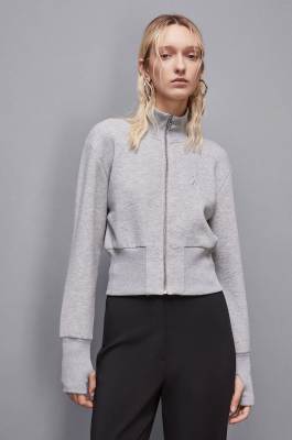 Sweatshirt mit hohem Kragen und Reißverschluss aus Baumwolle, Grau, Patrizia Pepe