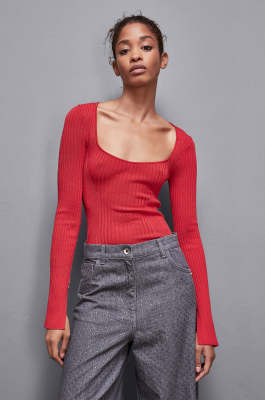 Viscose blend ribbed sweater, Red, Patrizia Pepe