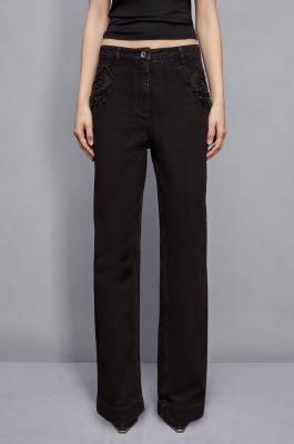 Jewelled denim pants, Black, Patrizia Pepe