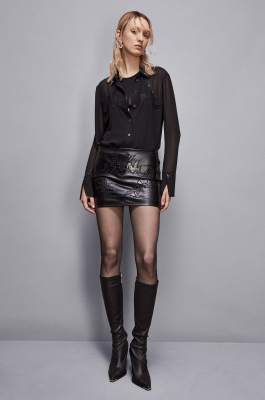 Mini-jupe avec broderie patchwork, Noir, Patrizia Pepe