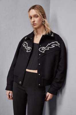 Bomber jacket with contrasting cowgirl embroidery, Black, Patrizia Pepe