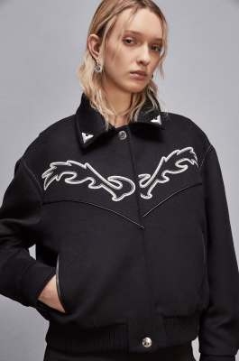 Bomber jacket with contrasting cowgirl embroidery, Black, Patrizia Pepe