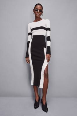 Knitted dress with slit, White, Patrizia Pepe