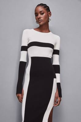 Knitted dress with slit, White, Patrizia Pepe