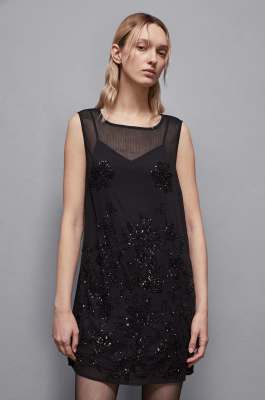 Embroidered dress with beads and sequins, Black, Patrizia Pepe