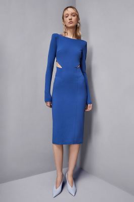 Midi dress with slash, Blue, Patrizia Pepe