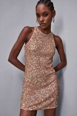 Embroidered dress with sequins, Beige, Patrizia Pepe