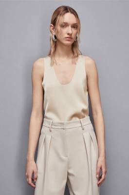 Shiny satin blouse, Beige, Patrizia Pepe