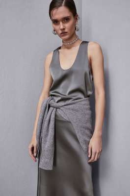Shiny satin blouse, Grey, Patrizia Pepe
