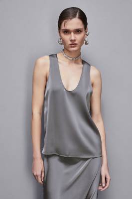 Shiny satin blouse, Grey, Patrizia Pepe