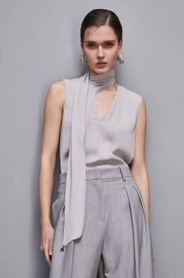 Blouse with sash, Grey, Patrizia Pepe
