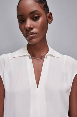 Essential sleeveless tunic with cufflinks, White, Patrizia Pepe