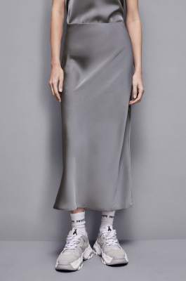 Gonna midi in raso lucido, Grigio, Patrizia Pepe
