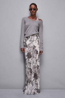 Floral print long skirt, Grey, Patrizia Pepe