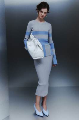 Ribbed skirt with slit, Grey, Patrizia Pepe