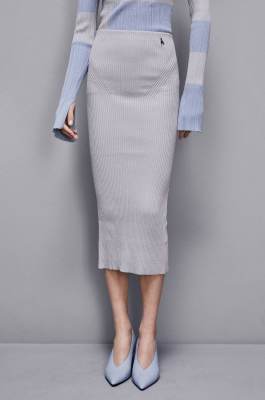 Ribbed skirt with slit, Grey, Patrizia Pepe