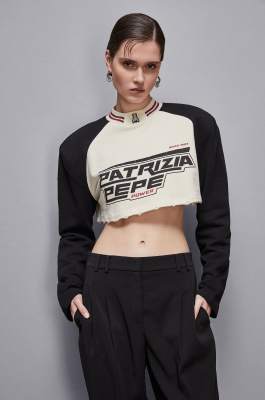 Cropped racing sweatshirt, Beige, Patrizia Pepe