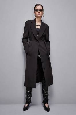 Single-breasted coat with belt, Black, Patrizia Pepe