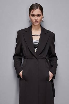 Single-breasted coat with belt, Black, Patrizia Pepe