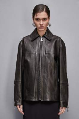 Leather jacket with zipper, Black, Patrizia Pepe