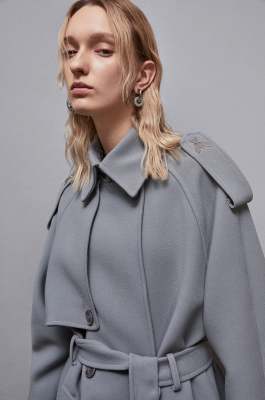 Double-breasted coat with belt, Grey, Patrizia Pepe