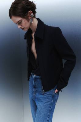 Zippered Essential cropped jacket, Blue, Patrizia Pepe