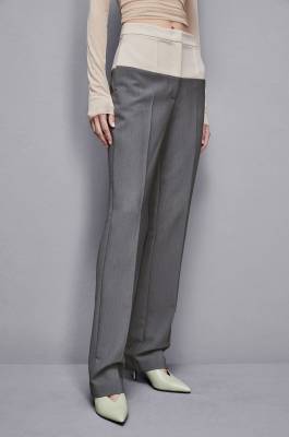 Color Block-Hose mit hohem Bund, Grau, Beige, Patrizia Pepe