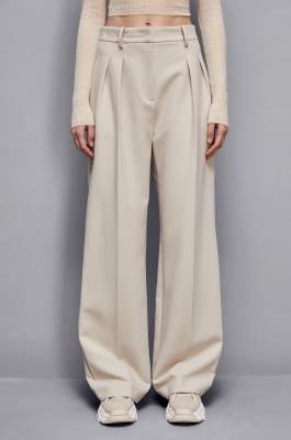 Wide pants with pleats, Beige, Patrizia Pepe