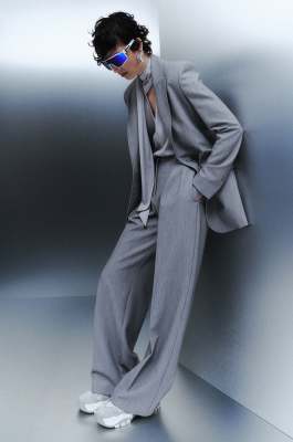 Wide pants with pleats, Grey, Patrizia Pepe