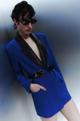 Mixed fabric jacket with belt, Blue, Patrizia Pepe