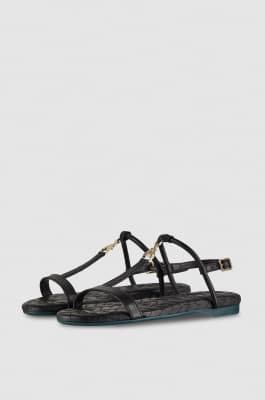 Flat leather sandals, Black, Patrizia Pepe
