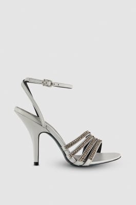 Sandalen mit Absatz und Strass-Details, Grau, Patrizia Pepe