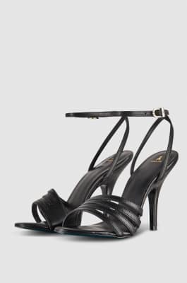 Heeled leather sandals, Black, Patrizia Pepe