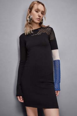 Mini dress with perforated details, Black, Blue, Patrizia Pepe