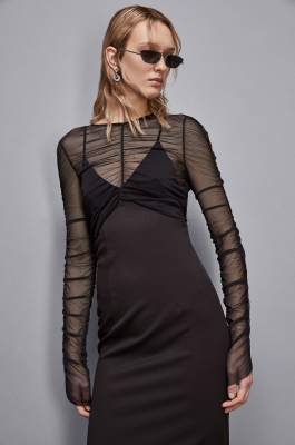 Mixed fabric elegant dress, Black, Patrizia Pepe