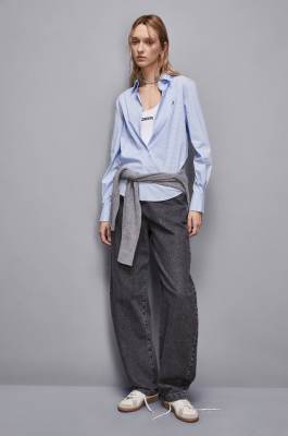 Striped Shirt with back slit, Blue, Patrizia Pepe