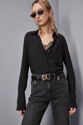 Essential Fly high cuffed shirt, Black, Patrizia Pepe